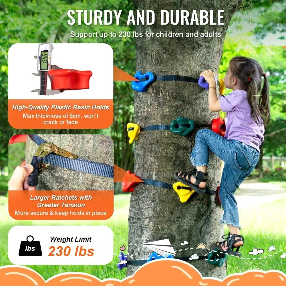 Ninja Tree Climbing Kit with 12 Climbing Holds and 6 Ratchet Straps for Outdoor Climbing Gear