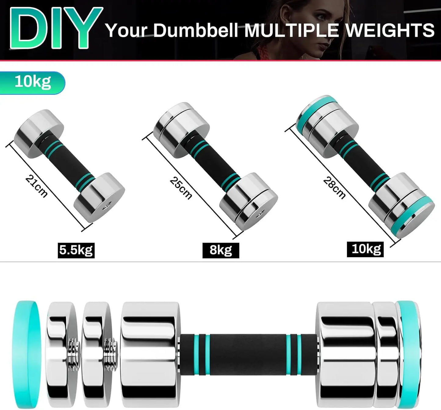 Steel Dumbbells Ultracompact & Adjustable Chrome Dumbbell with Foam Handles 5lb 10lb 15lb 20lb 30lb Home Gym Workout (Choice)