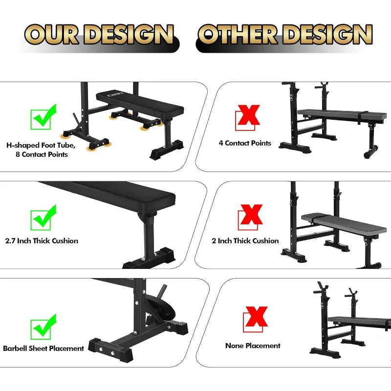 CANPA Weight Bench with Squat Rack Workout Bench Adjustable Barbell Rack Stand Strength Training Home Gym Multi-Function