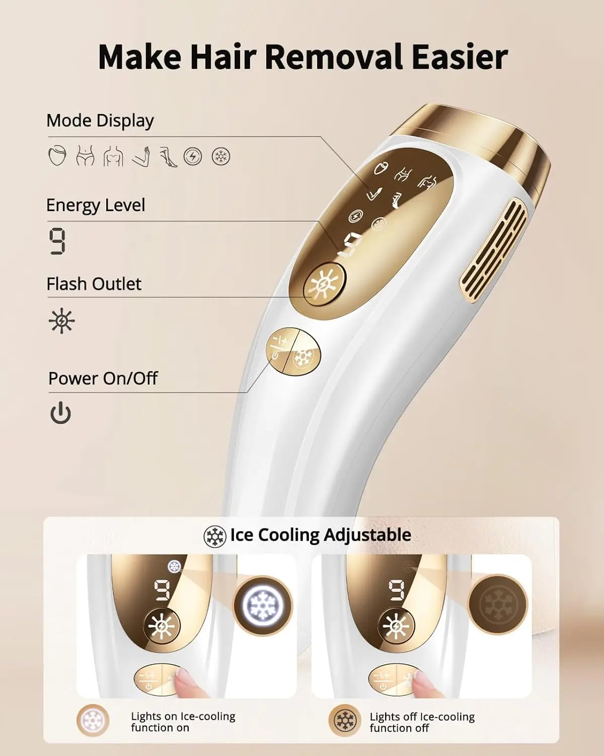 IPL Hair Removal Unlimited Flashes 9 Gears Laser Ice Cooling Painless Electric Depilator for Men and Women Body Bikinis Intimate