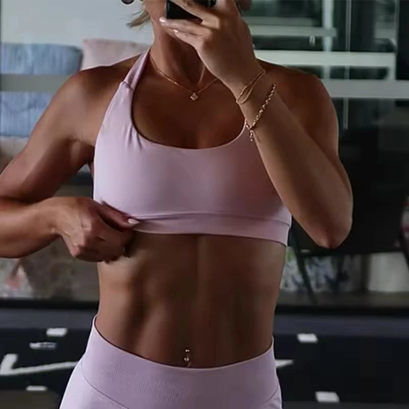 CN No Logo Sports Bra Neck Strap Seamless Open Back