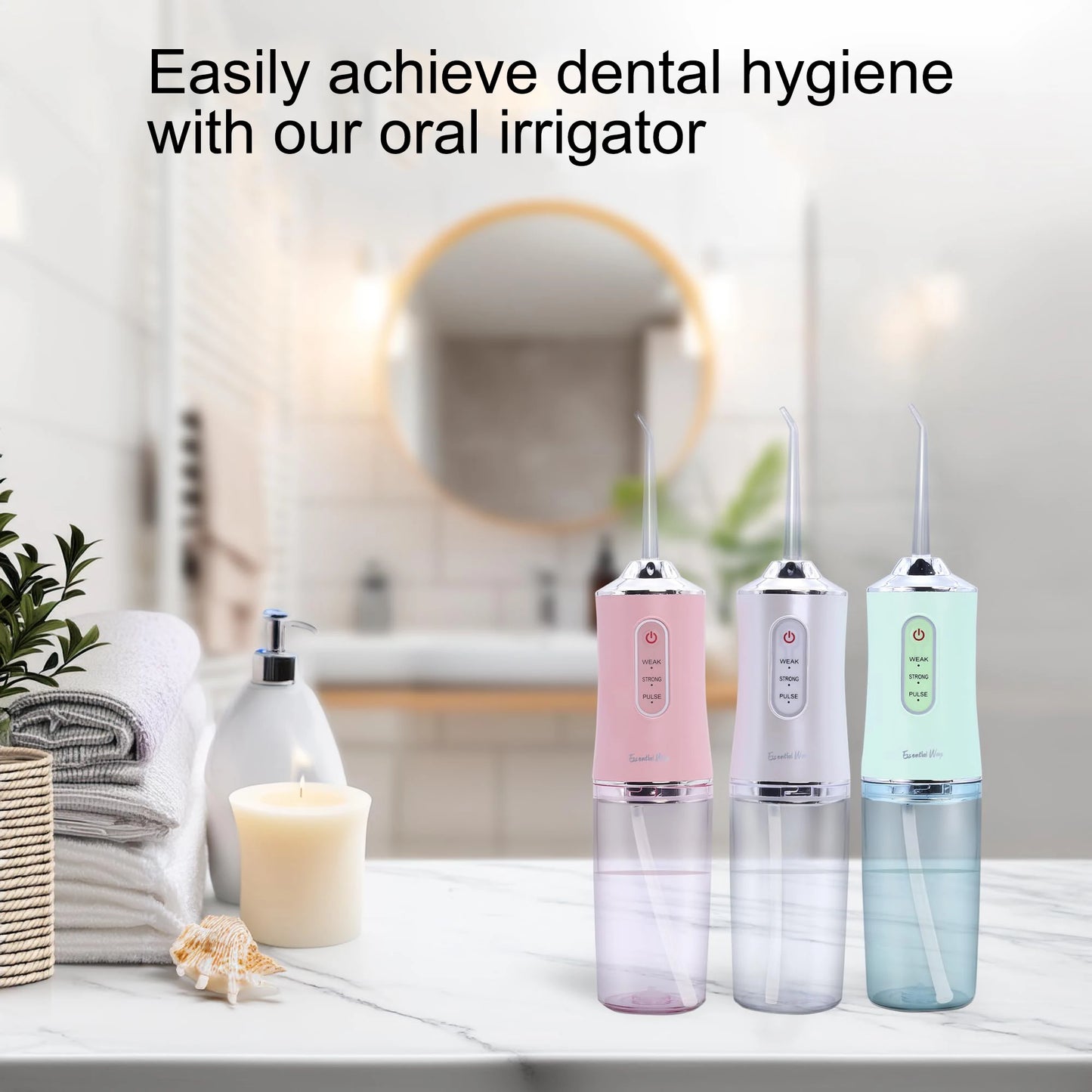 Oral Irrigator Portable Dental Water Flosser USB Rechargeable Water Jet Floss Tooth Pick 4 Jet Tip 220ml 3 Modes Teeth Cleaner 