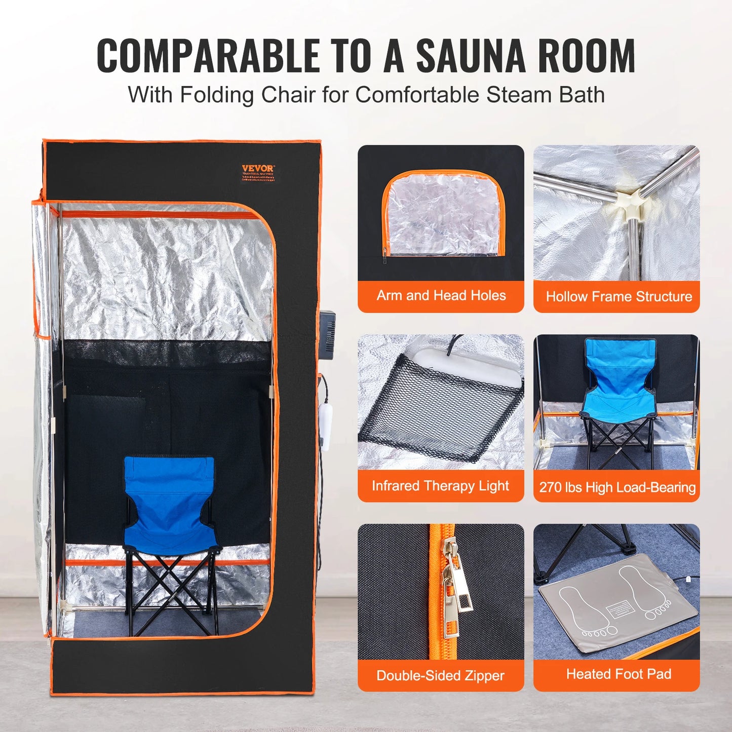 SucceBuy 1400W Portable Sauna Tent Personal Sauna Kit for Spa Detoxify and Soothing Heated Body Therapy Remote Control Black