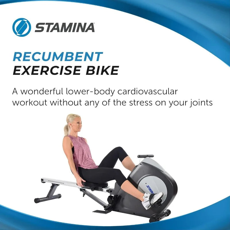 Stamina Conversion II Recumbent Exercise Bike and Rower - Cardio Machine with Smart Workout App - Exercise Bike