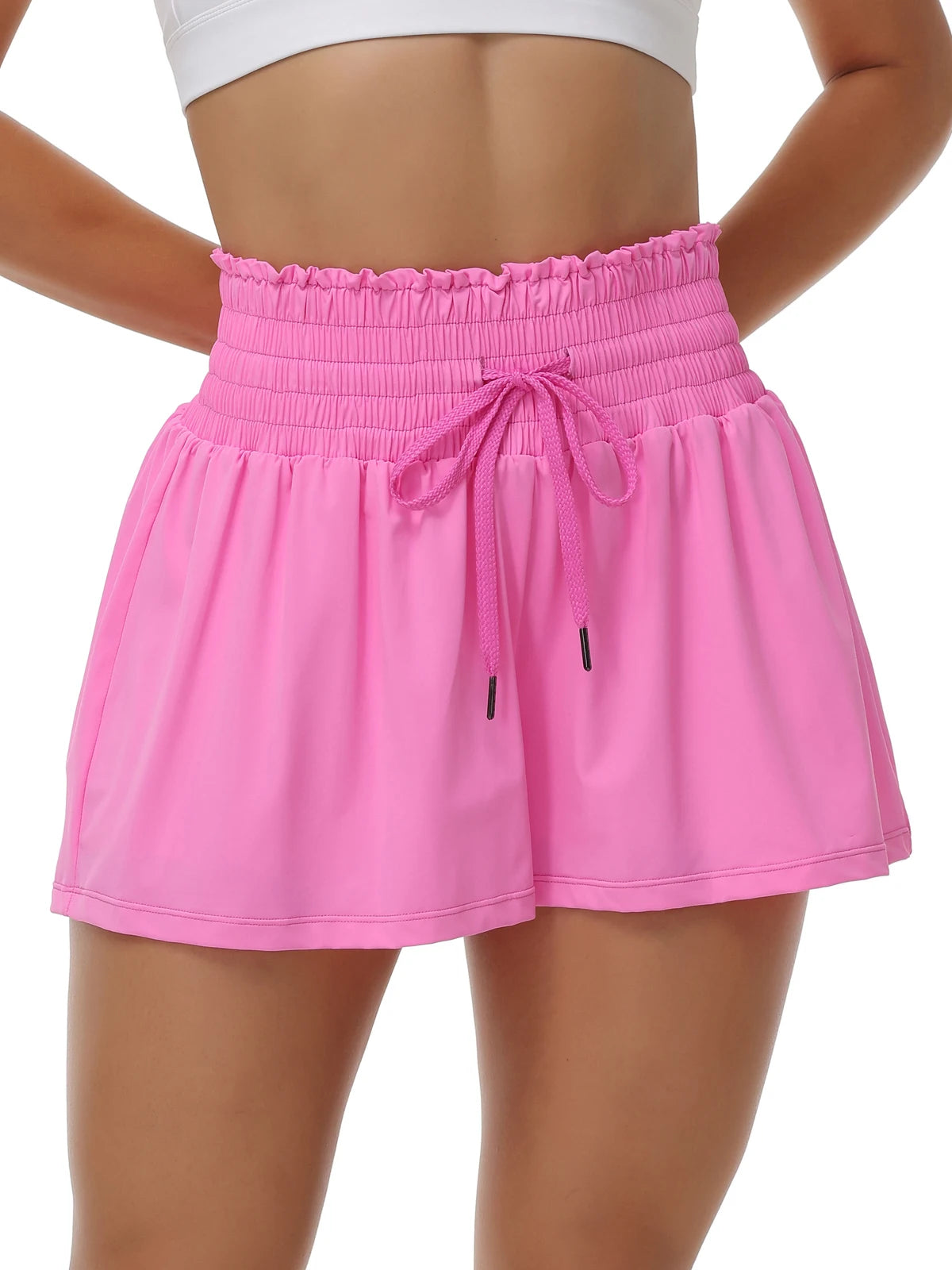 Women's 2-in-1 High Waist Running Shorts with Elastic Waist Drawstring Comfortable Sports Pocket Shorts Lightweight Golf Tennis