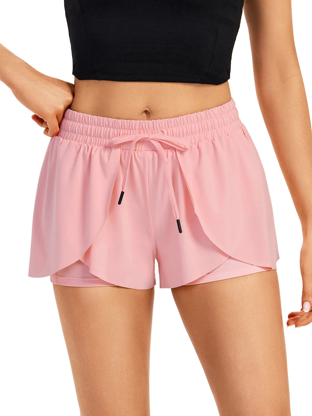 High Waist Running Shorts for Women Two In One Gym Yoga Exercise Sweat Absorbent Quick Drying Tennis Skirt Elastic Light Casual Ne
