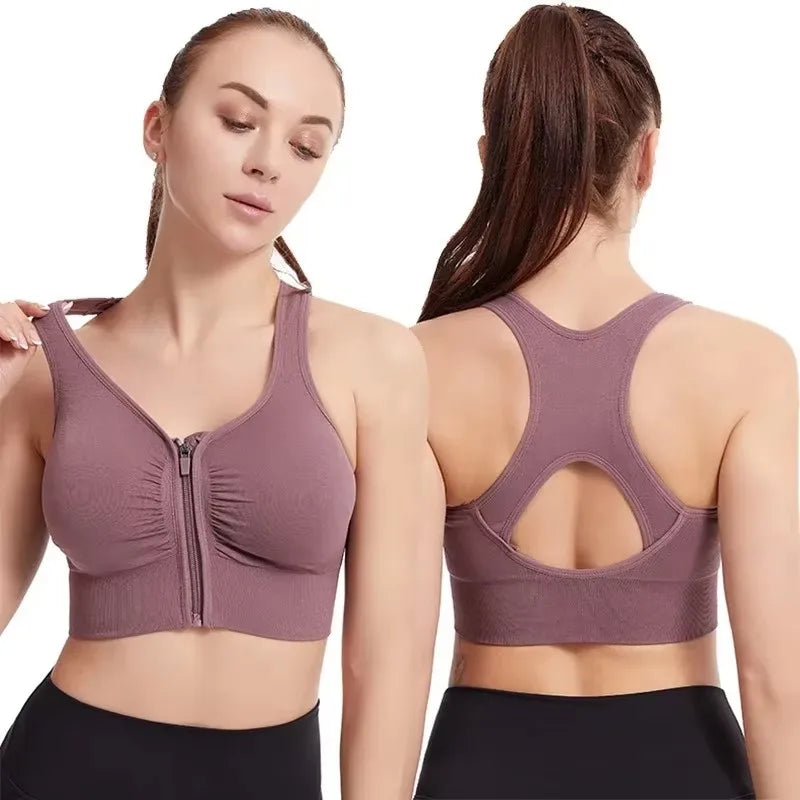 Women's Front Zip Sports Bra Fitness Top For Yoga Gym