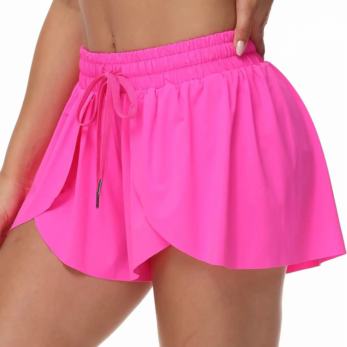 High Waist Running Shorts for Women Two In One Gym Yoga Exercise Sweat Absorbent Quick Drying Tennis Skirt Elastic Light Casual Ne