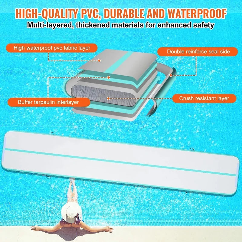 VEVOR Gymnastics Air Mat, 4 inch Thickness Inflatable Gymnastics Tumbling Mat, Tumble Track with Electric Pump, Training Mats fo