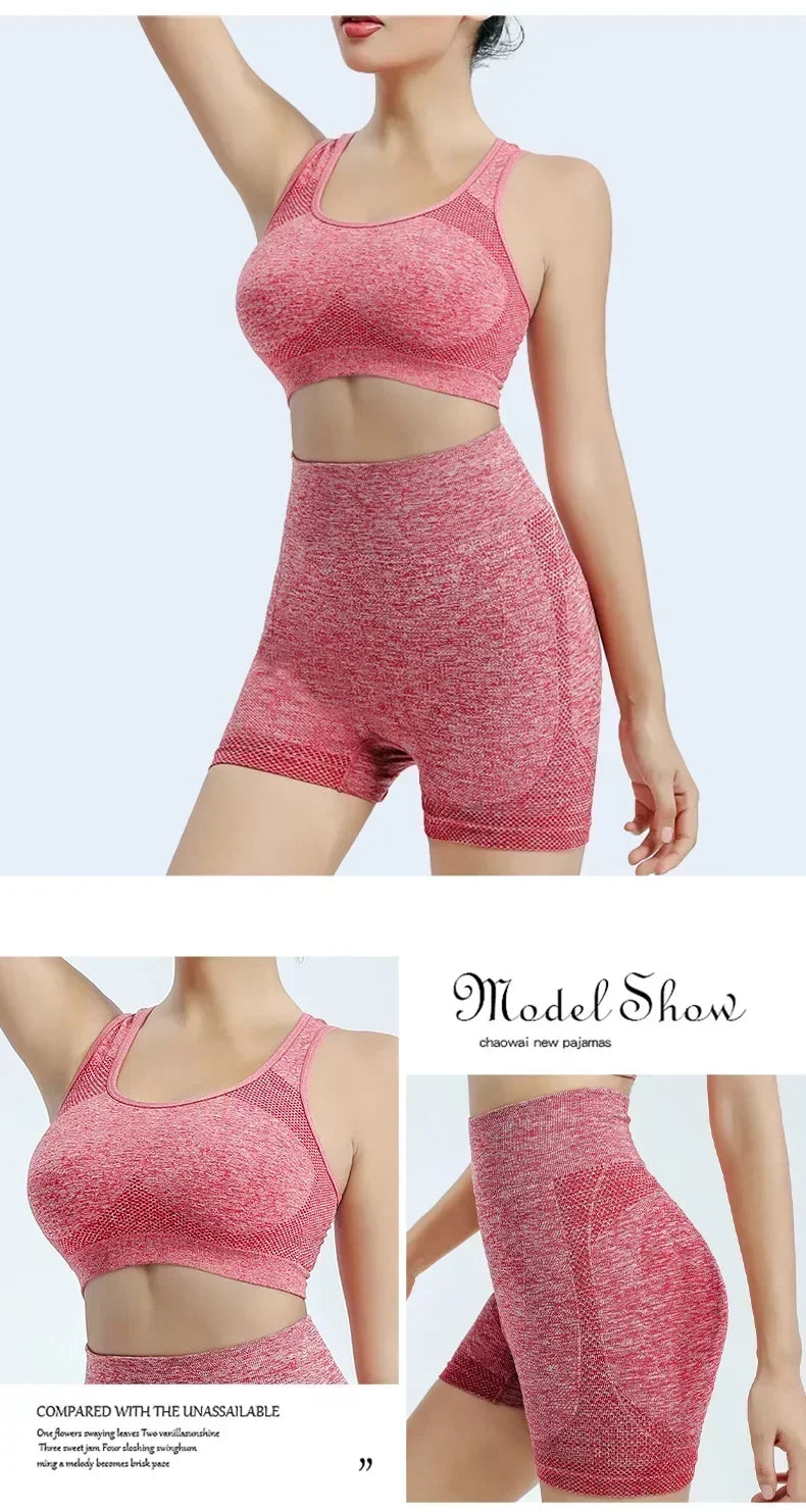 Yoga Set Women Seamless Sports Bra Leggings Shorts Fitness
