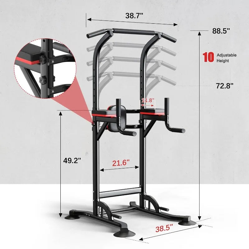 Oneofics Pull Up Bar Station Adjustable Multifunction Power Tower Dip Bar Station Home Gym Strength Training Equipment