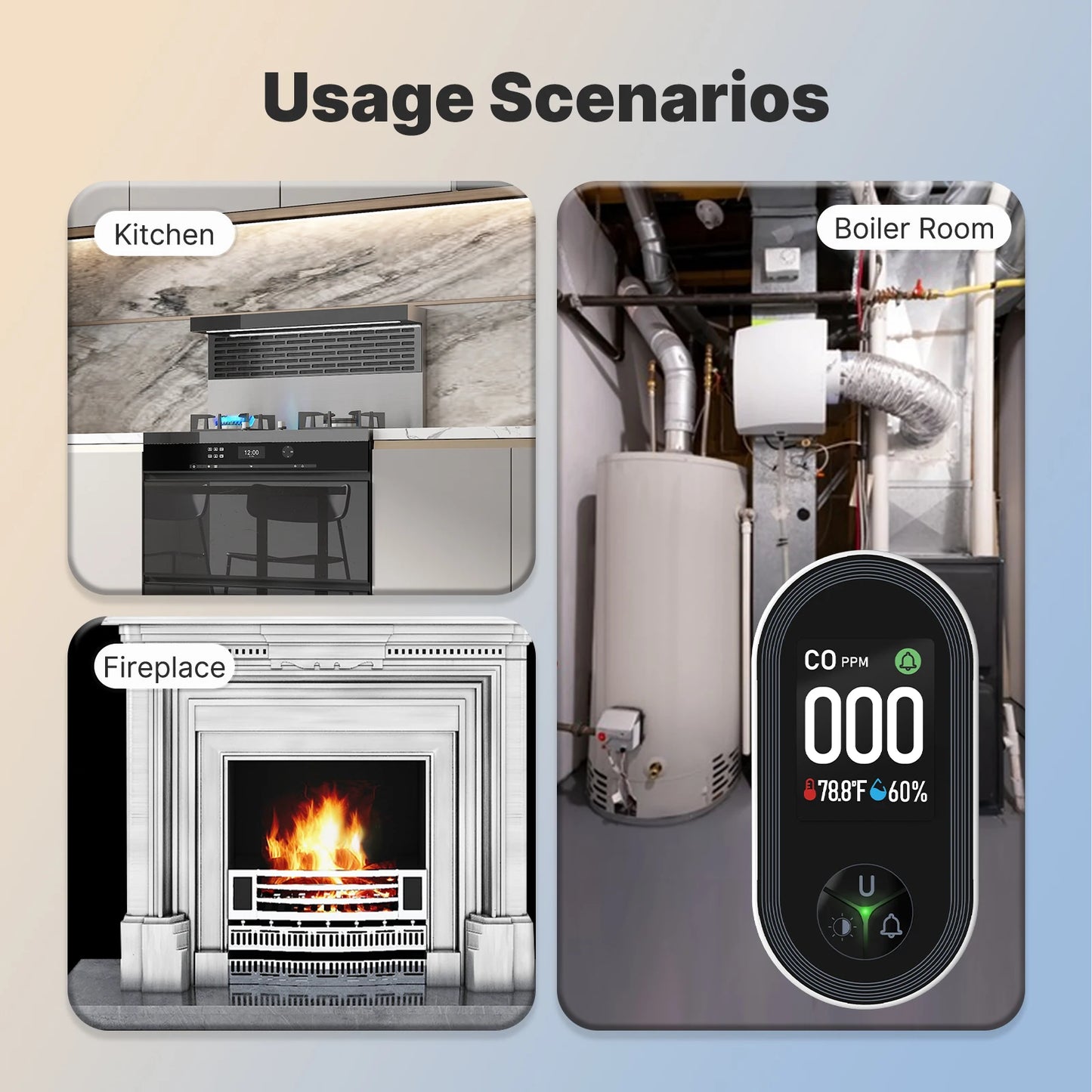MOES 3in1 Carbon Monoxide Detector Plug-in Temperature Humidity Sensor