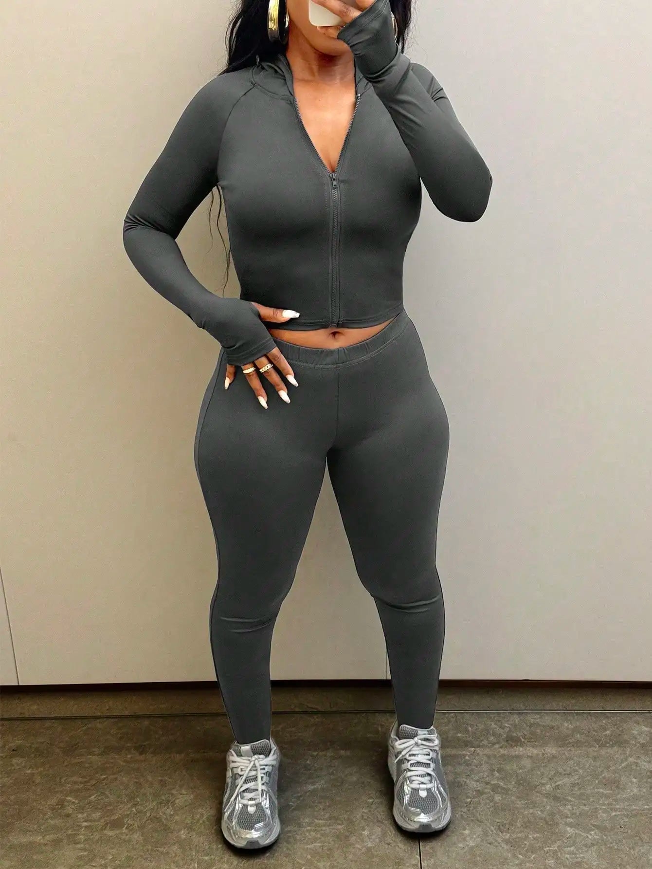 Women's Solid Color Yoga Set Long Sleeve Tee and High Waist Casual Pants Workout Gym Activewear Lounge Outfit