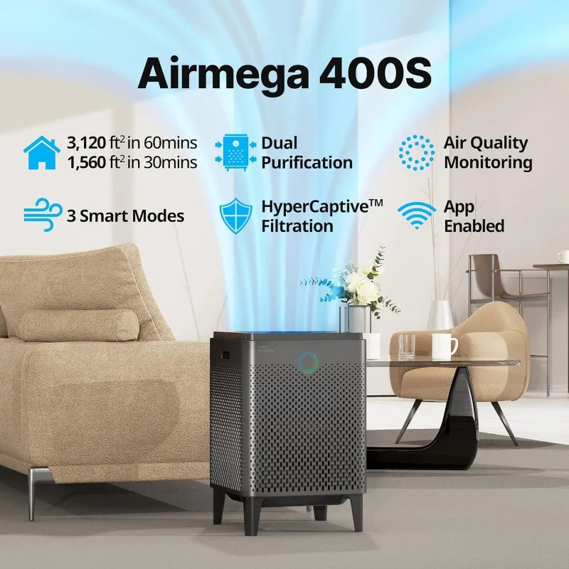 Coway Airmega 400S App Enabled Smart Technology Air Purifier Compatible with Amazon Alexa True HEPA Covers 1560 Square Feet