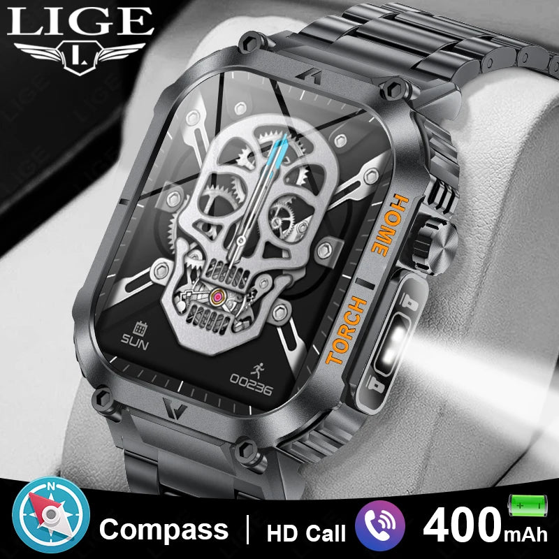 LIGE Military Sport Smartwatch With LED Flashlight Compass