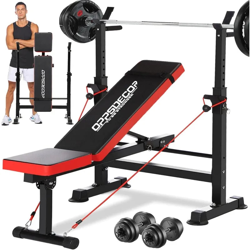 OPPSDECOR 6 in 1 660lbs Weight Bench Set with Squat Rack, Bench Press Set with Barbell Rack