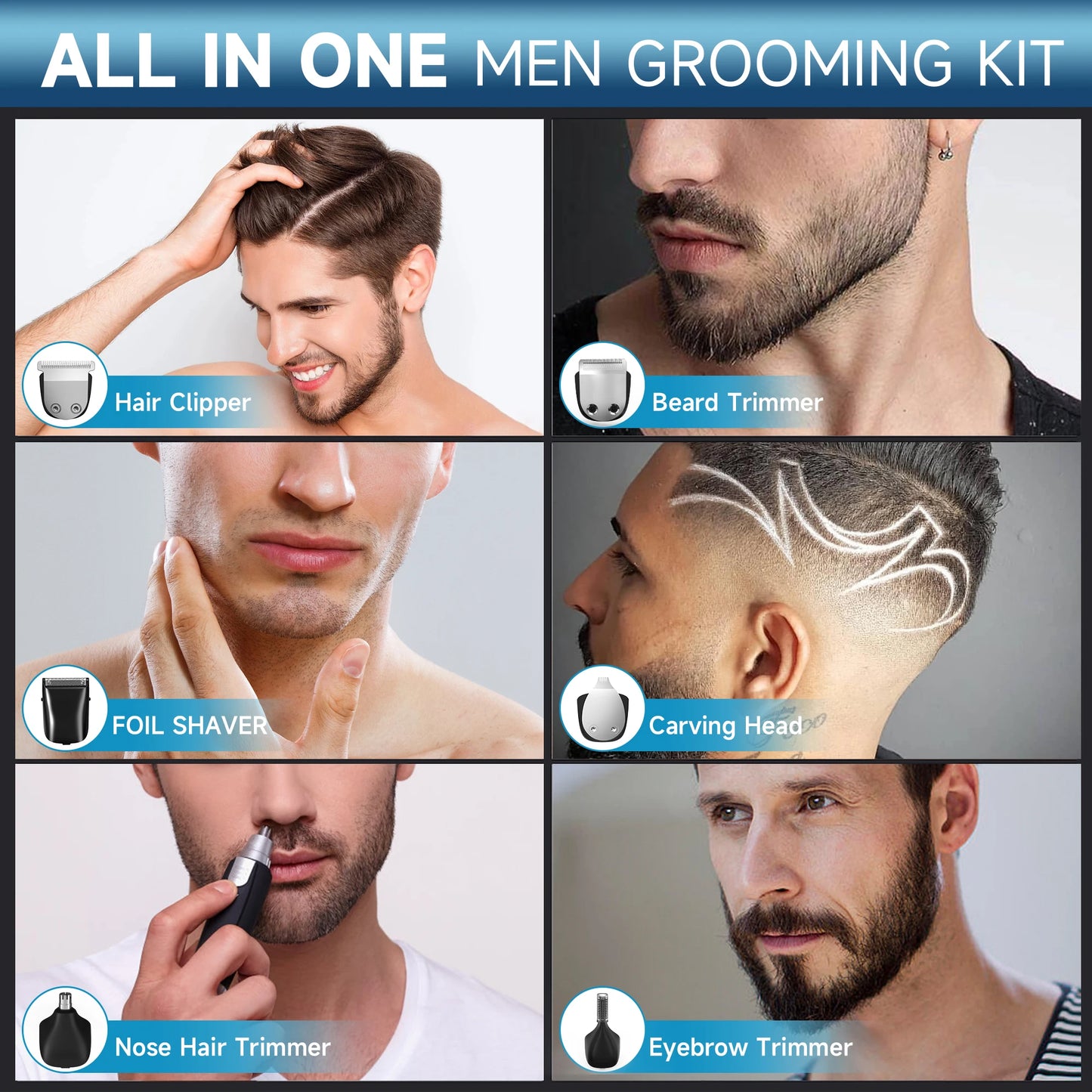 Sejoy Men's Grooming Kit Cordless Electric Beard Trimmer Hair Clippers USB Rechargeable Nose Trimmer
