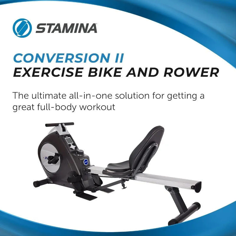 Stamina Conversion II Recumbent Exercise Bike and Rower - Cardio Machine with Smart Workout App - Exercise Bike