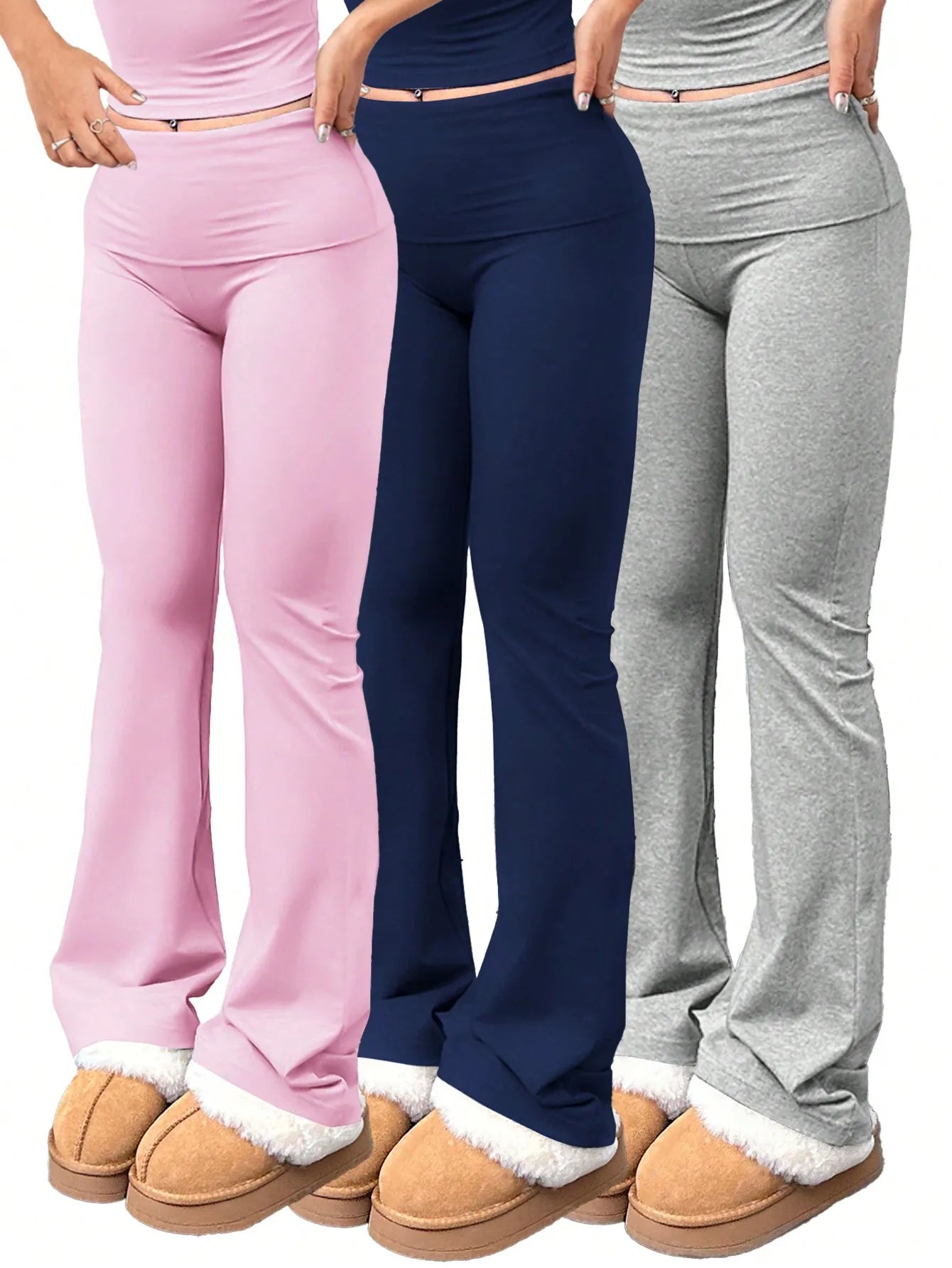 3 Pieces Set Women's Yoga Pants Elastic Waist High Waisted Flare Bootcut Leggings for Gym Workout Casual