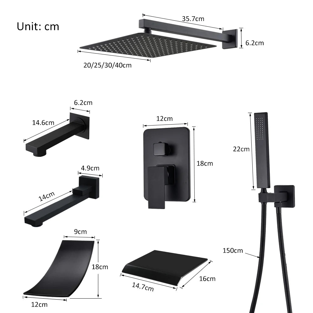 Quyanre Concealed Shower System Rain Waterfall Faucet Set