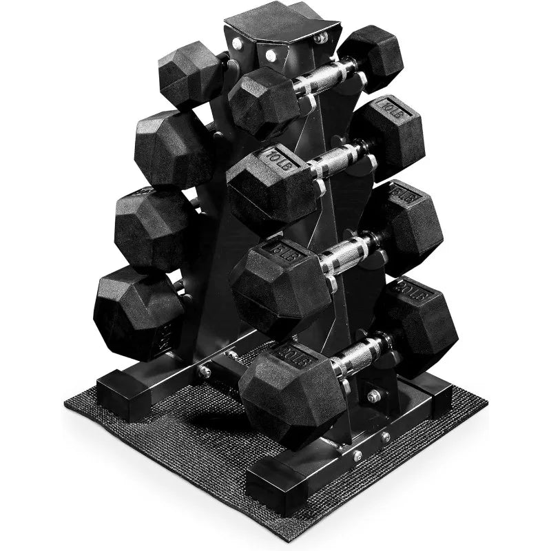 BalanceFrom 100LB or 150LB Rubber Coated Hex Dumbbell Weight Set with Storage Rack Including 5 to 20 Pounds Pairs or 5 to 25 Pounds Pairs