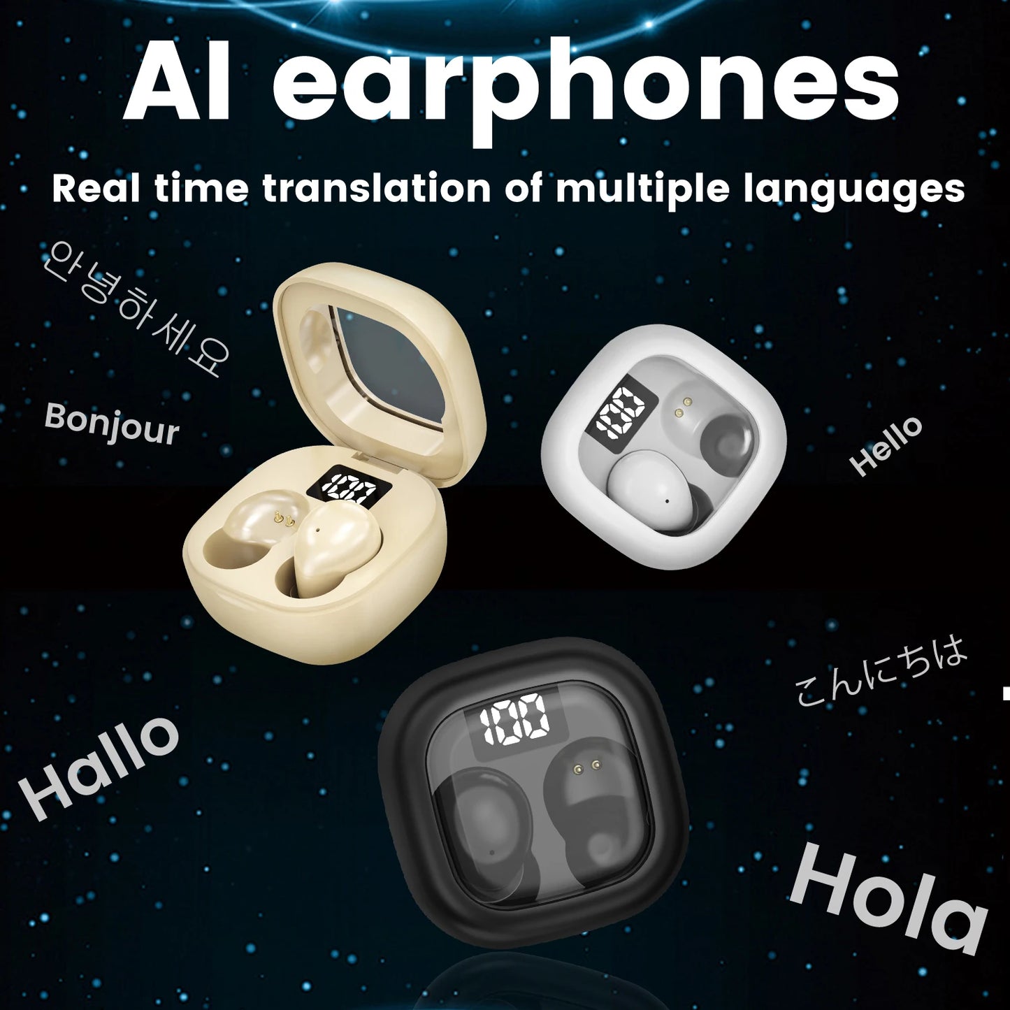 AI Earphones Bass Sleep Headphones Wireless Bluetooth Headset HD Call Wireless Earbuds for Business Office Travel and Shopping