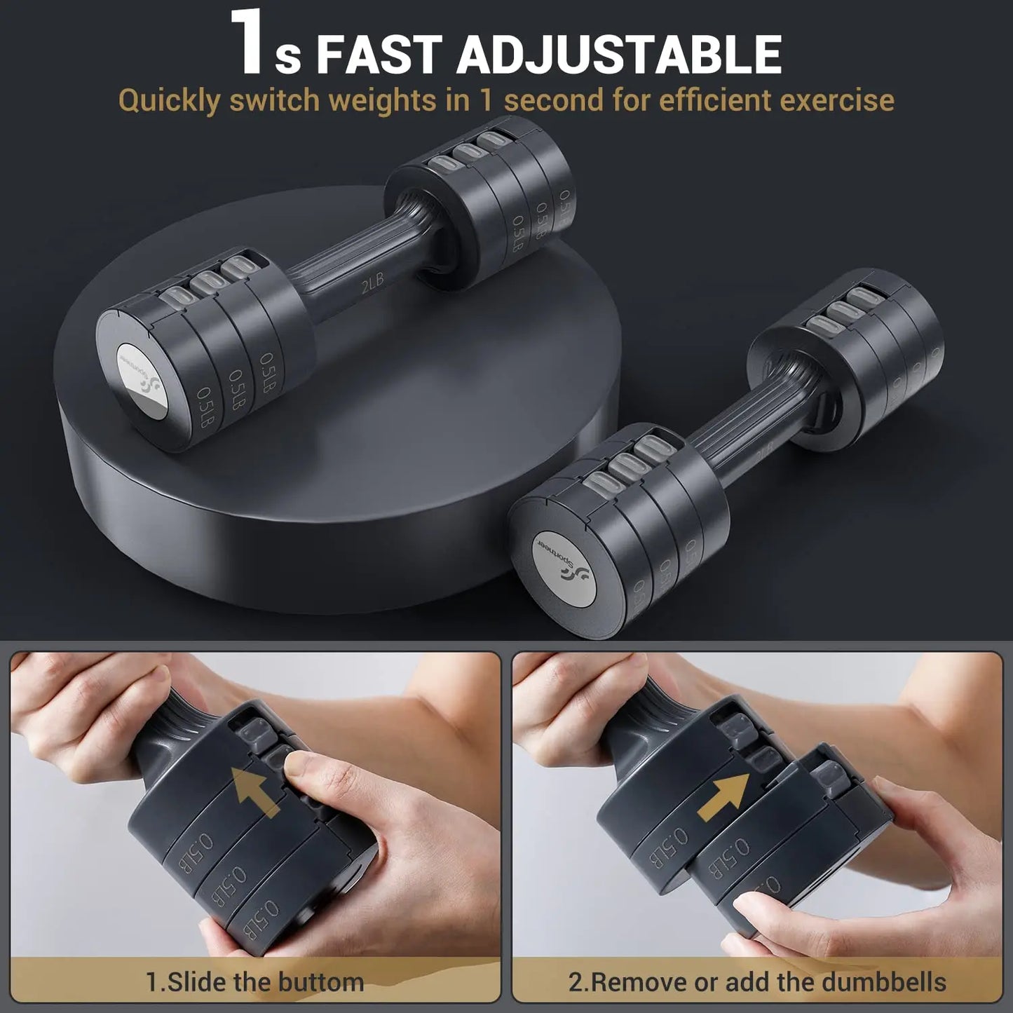 Sportneer Adjustable Dumbbell Set Fast Adjust Home Gym Weights