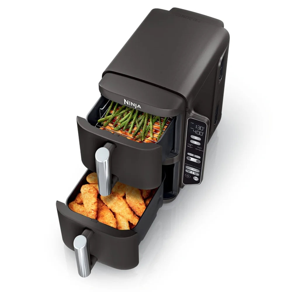 8Qt 4in1 Double Basket Air Fryer Space Saving Design Smart Finish Match Cook Family Size Cooking Appliance Removable Racks