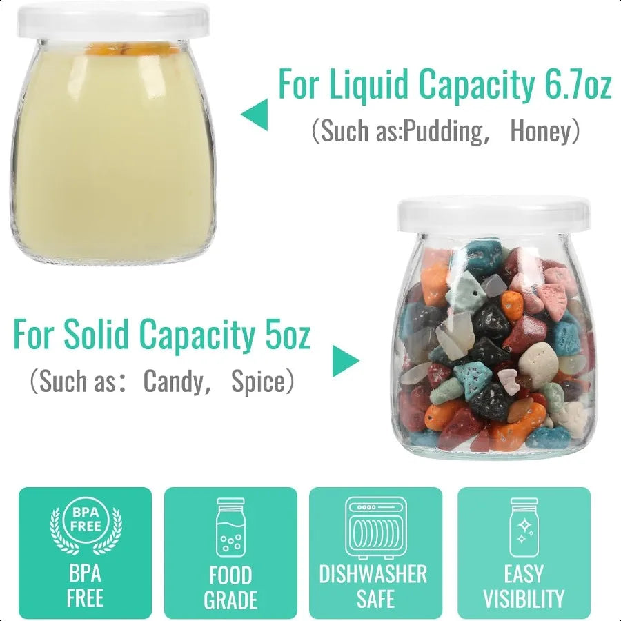 6.7 Ounce Glass Yogurt Jars 20 Pack with Cork Lids and PE Lids Containers for Candy Cake Pudding Yogurt Jam Empty Candle Jars