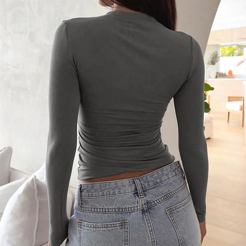 VYTBCN Autumn Women T Shirt Solid Elegant Long Sleeve Tee
