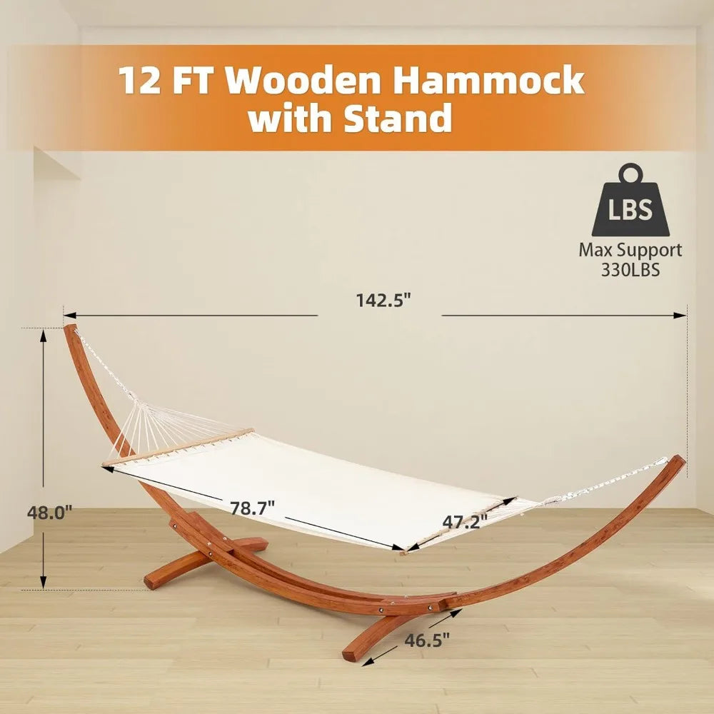 ECOTOUGEM Weather Resistant Wooden Hammock With Stand