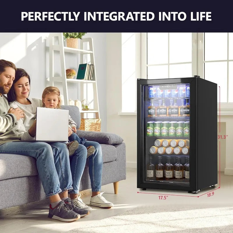 Beverage Refrigerator Cooler - 126 Can Mini Fridge with Glass Door for Soda Beer,Wine,Beverage Cooler w/ Removable Shelves,Black