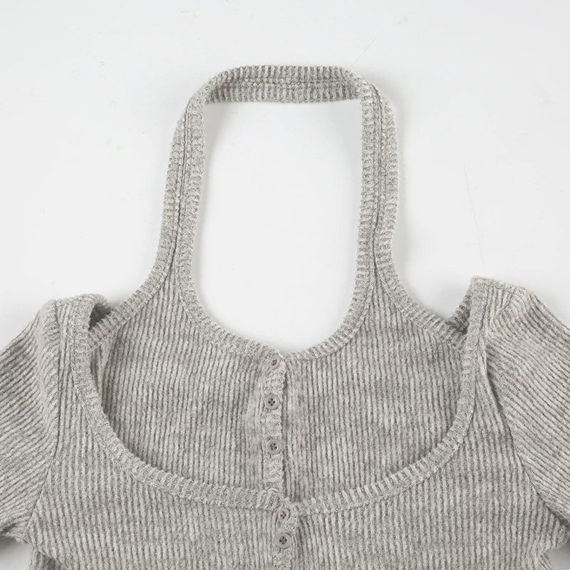 Sweetown Halter Top And Long Sleeve Blouse Set 2 Piece