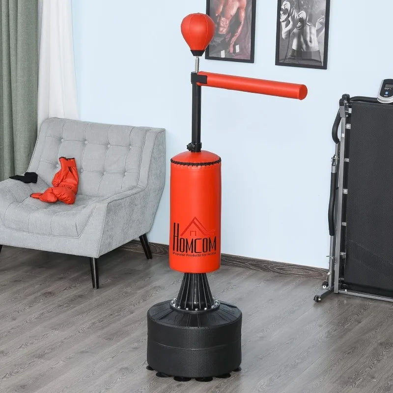 Soozier Boxing Bag Freestanding Punching Bag with Speed Ball Rotating Boxing Bar and Gloves Weighted Base for Adults and Kids