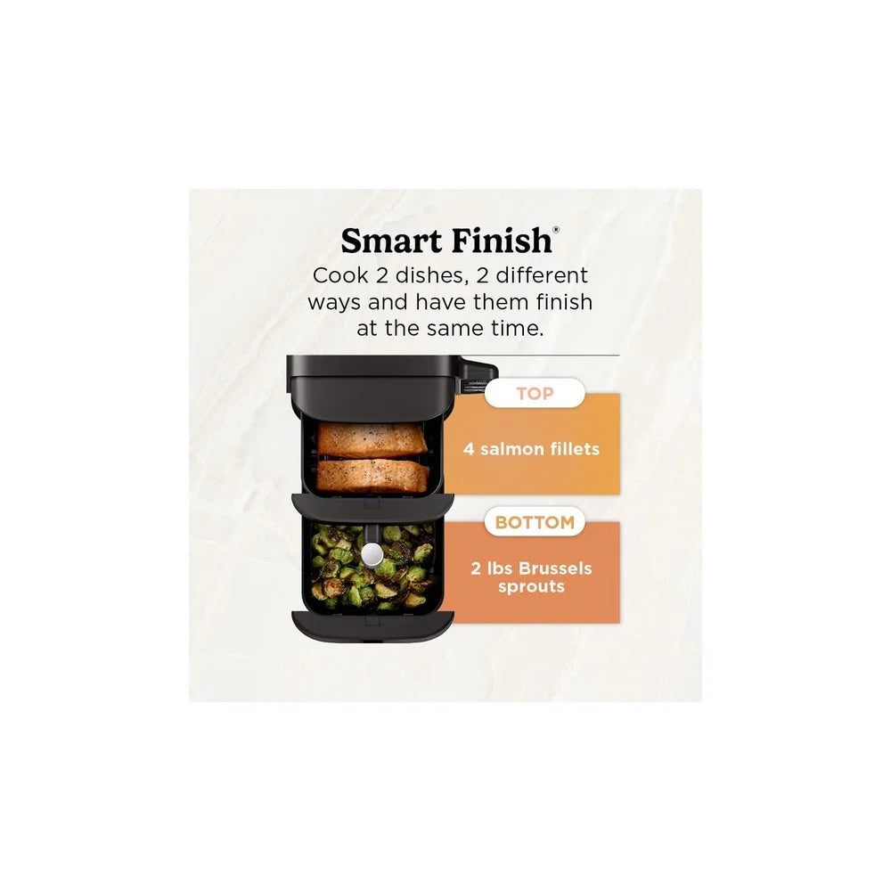 8Qt 4in1 Double Basket Air Fryer Space Saving Design Smart Finish Match Cook Family Size Cooking Appliance Removable Racks