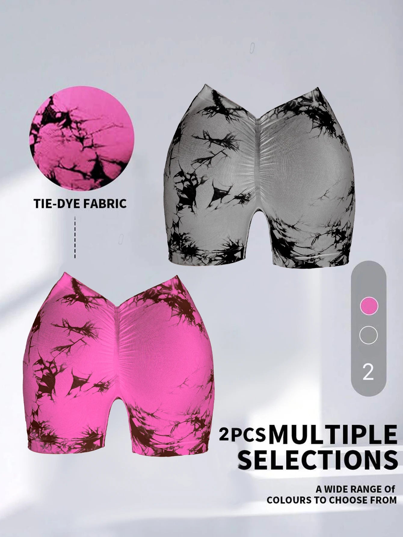 2 PACK Us Local Deep V Back Tie Dye Shorts for Women, Leisure Tie Dye Butt Lift Tight Yoga Gym Shorts