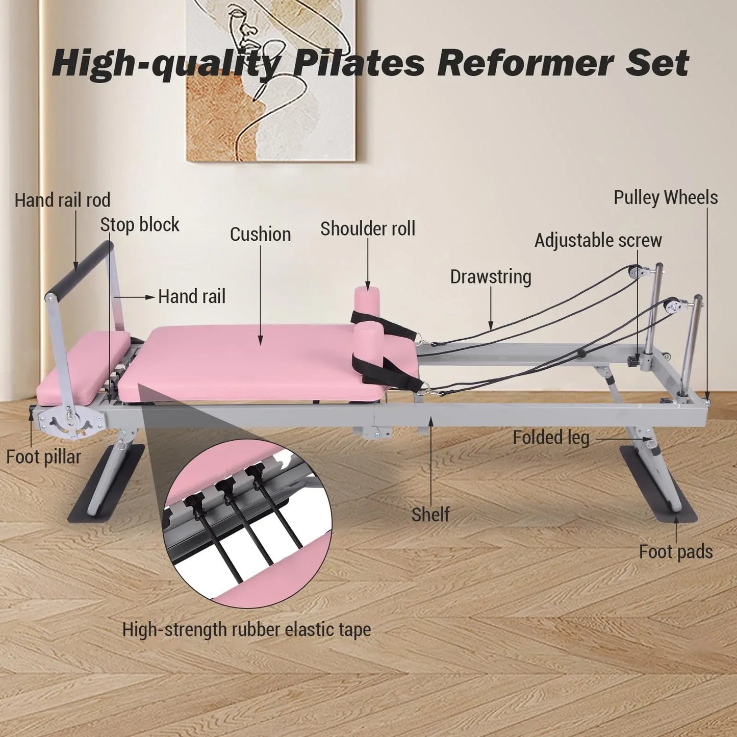 Foldable Pilates Reformer Machine for Home Use and Gym Workout for Beginners and Advanced Users Up to 250 Pounds