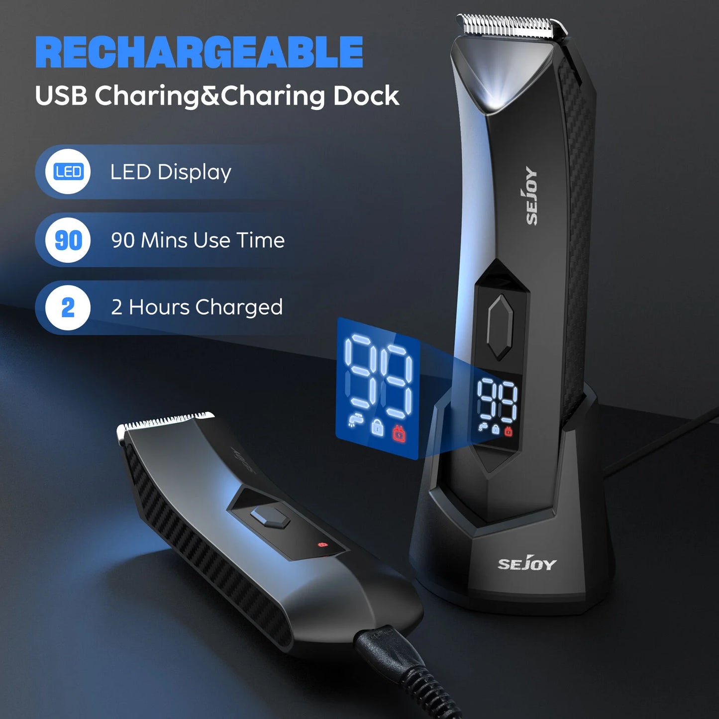 Sejoy Bald Men Hair Clippers Set Electric Head Shaver Facial Beard Trimmer Stainless Steel Blades Body Hair Shaving Machine