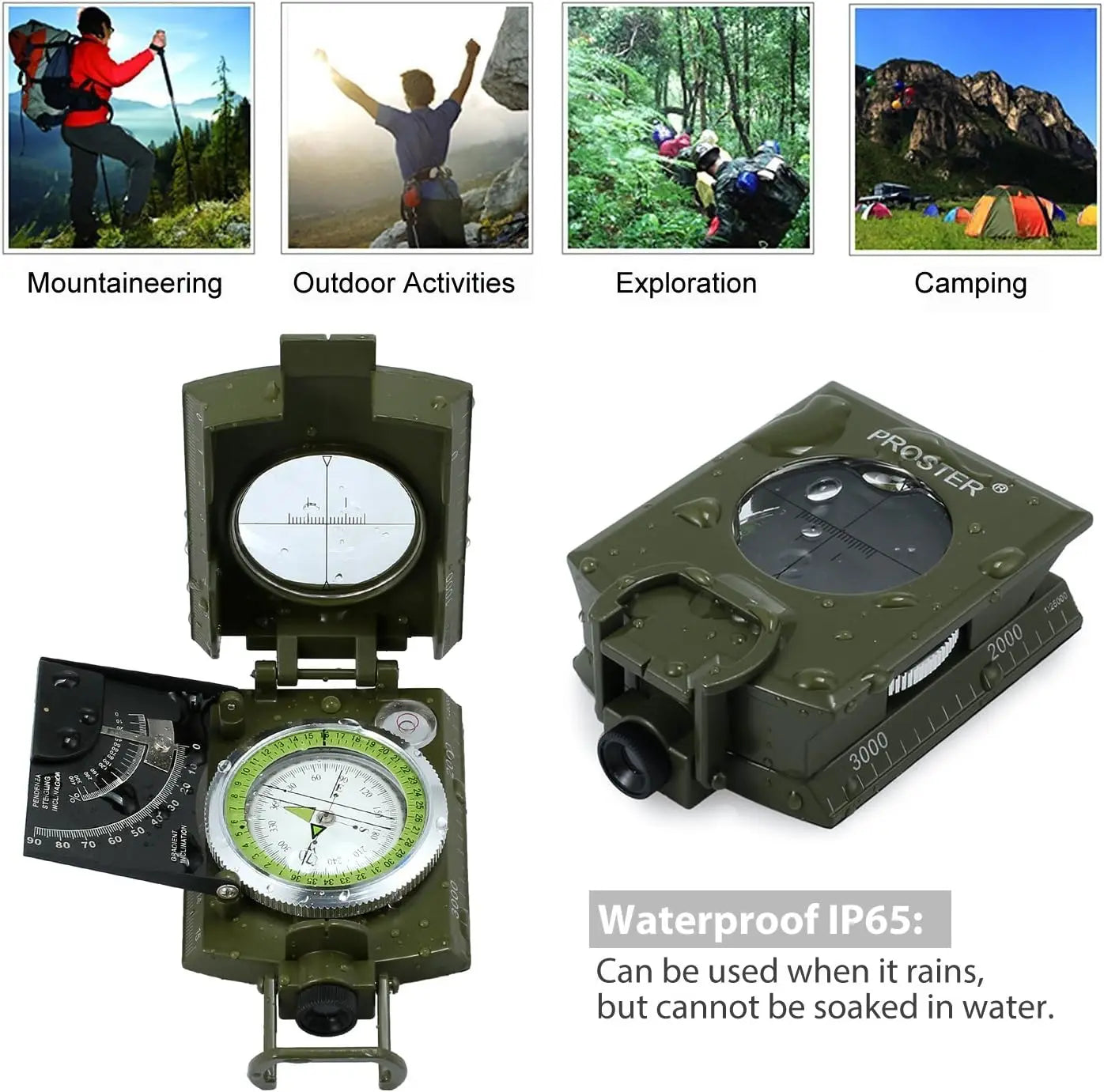 Proster Waterproof Hiking Compass With Fluorescent Scale