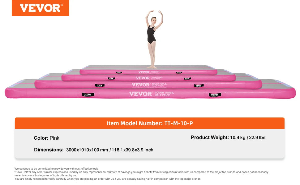 SucceBuy Inflatable Gymnastics Mat With Electric Pump