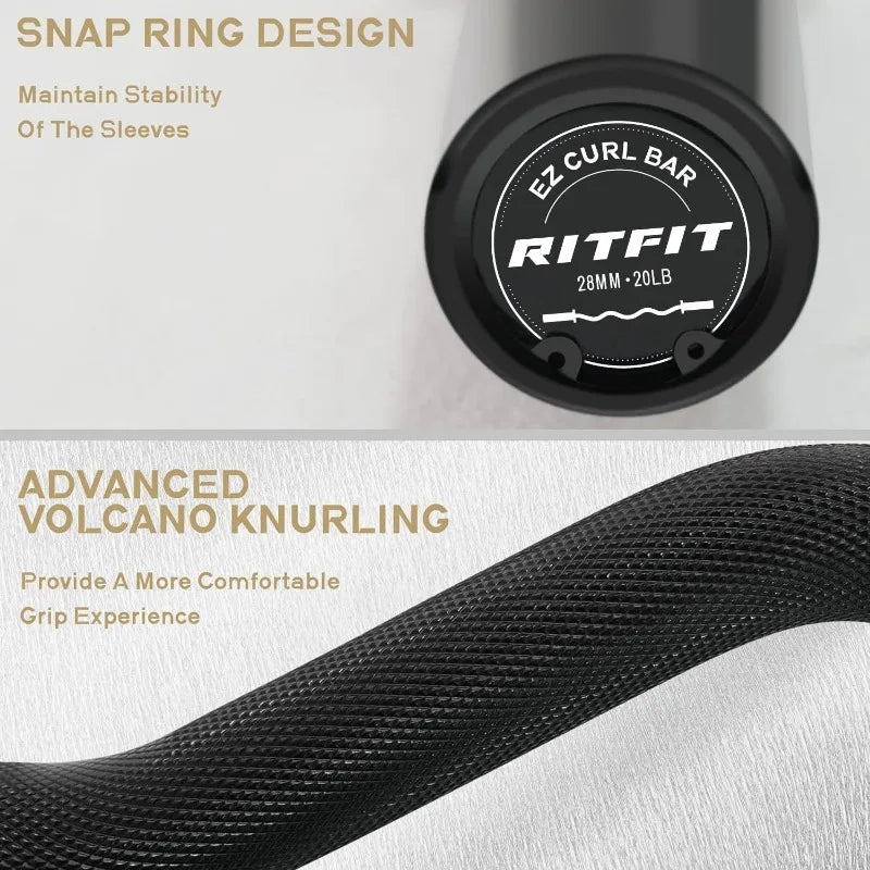 RitFit 2 Inch EZ Curl Bar with Weights, 700LBS Weight Capacity Curl Barbell for Bicep, Tricep and Weight Lifting Exercises