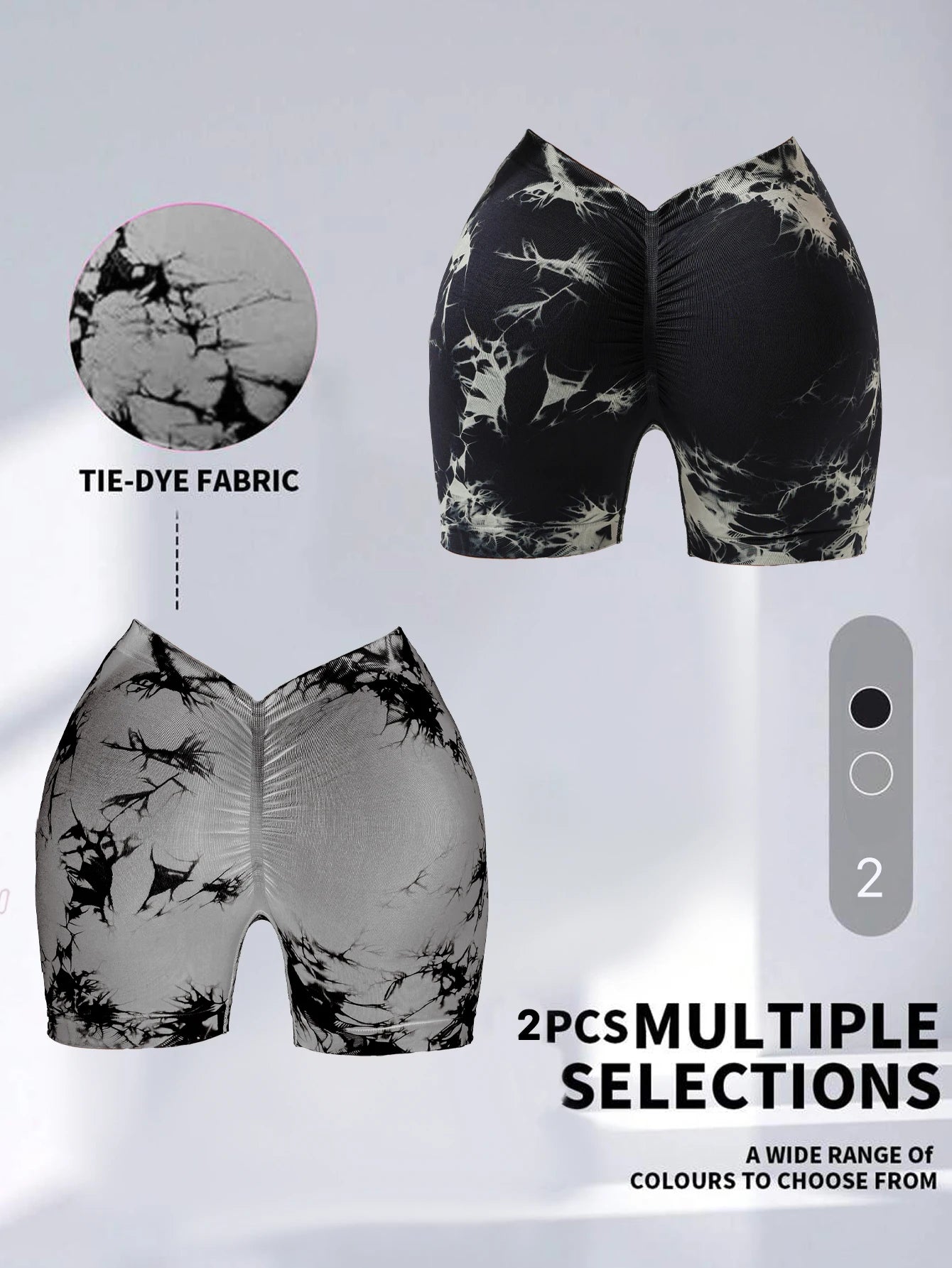 2 PACK Us Local Deep V Back Tie Dye Shorts for Women, Leisure Tie Dye Butt Lift Tight Yoga Gym Shorts