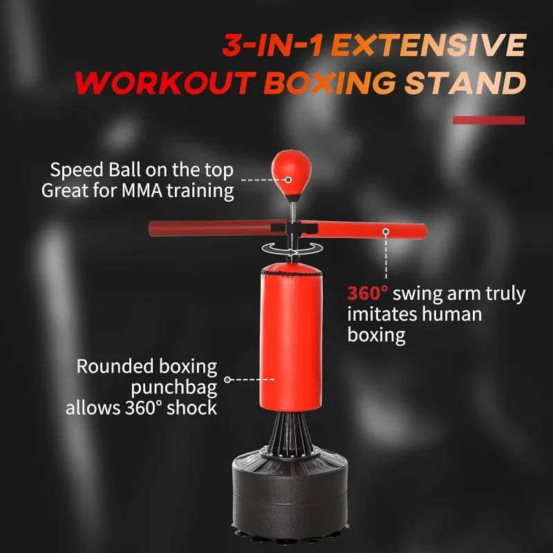 Soozier Boxing Bag Freestanding Punching Bag with Speed Ball Rotating Boxing Bar and Gloves Weighted Base for Adults and Kids