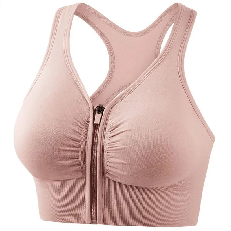 Women's Front Zip Sports Bra Fitness Top For Yoga Gym