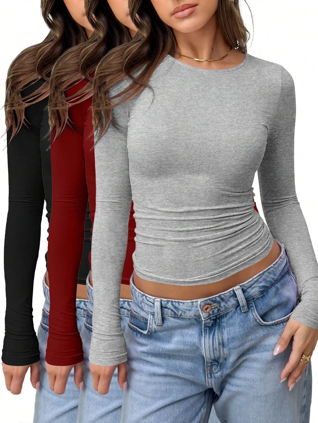 3PCS Women's Workout Tops Crop Gym Shirts Tight Compression Athletic Undershirts Summer Yoga Tee Set