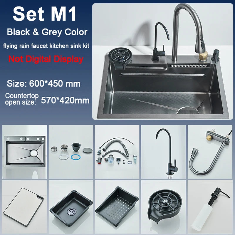 Rozin Stainless Steel Kitchen Sink With Faucet Waterfall