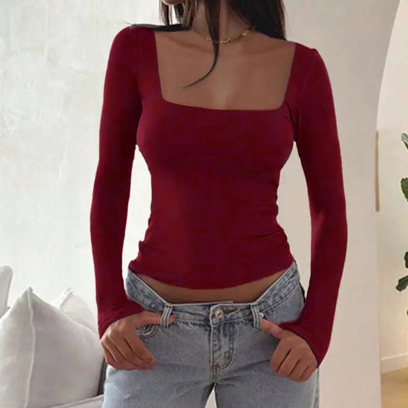 VYTBCN Autumn Women T Shirt Solid Elegant Long Sleeve Tee