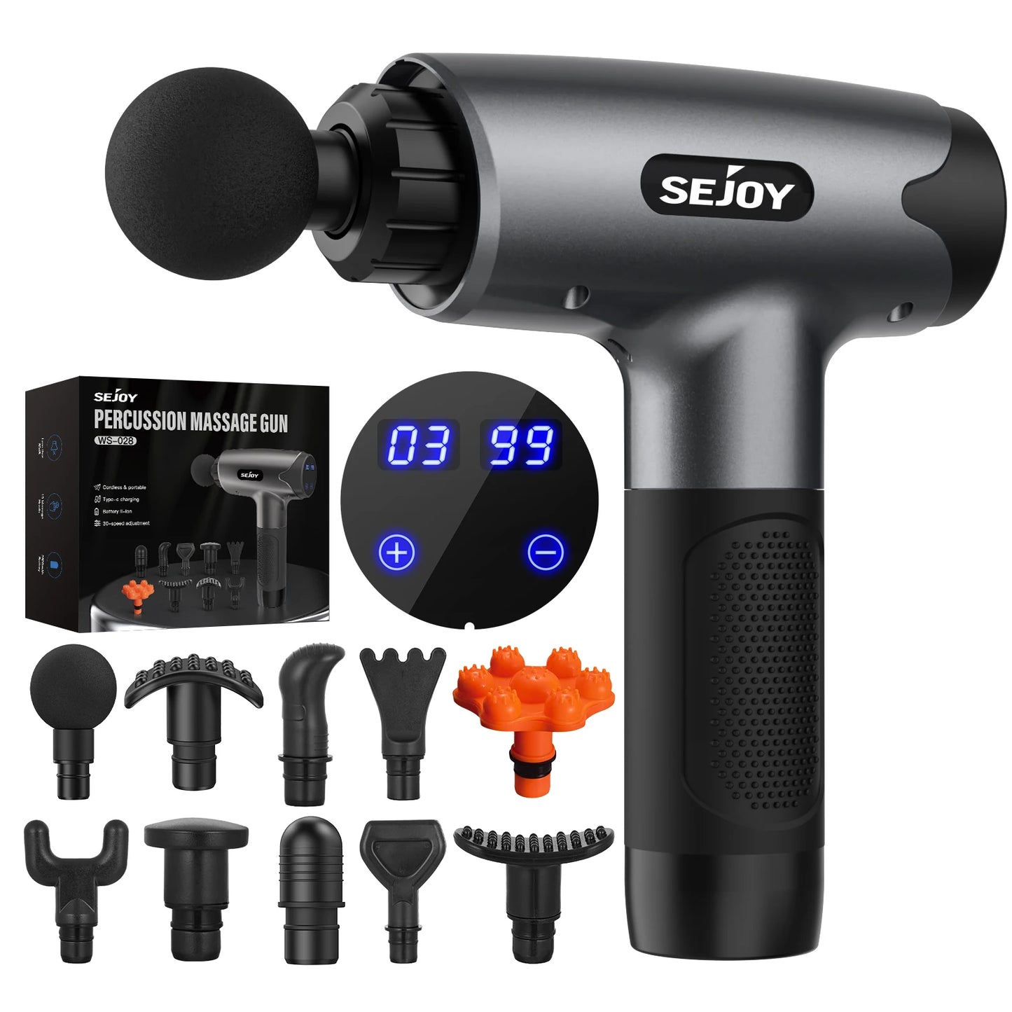Sejoy Fascia Gun Tissue Massager 30 Speeds Led Screen