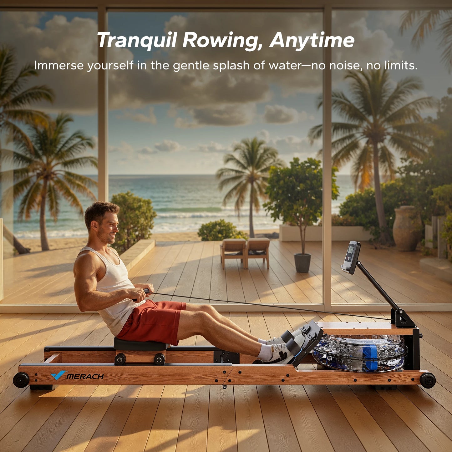 MERACH Water Rowing Machine For Home Foldable 400 Lbs
