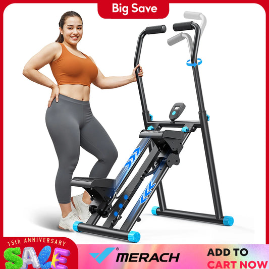 MERACH Stair Stepper New Version Vertical Compact Folding Exercise Climber with Extended Step Range Adjustable Handlebar&Pedals